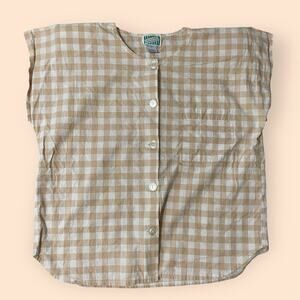 Vintage Marzipan Blouse Top Size Large Peach White Check Grandma Cottagecore 80s